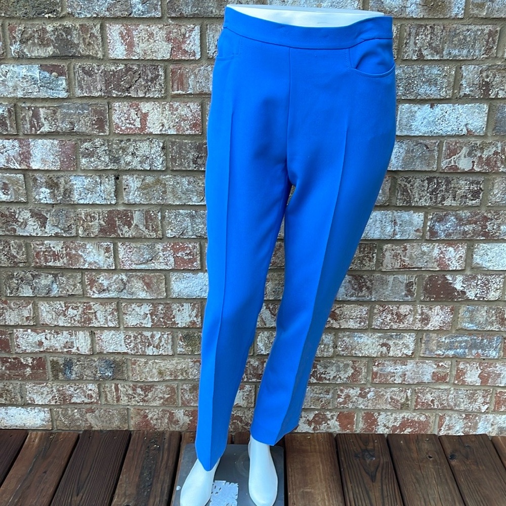 Akris Punto Blue Cropped Straight Cotton Techno Stretch Leg Ankle Pant Trouser 6 - Picture 3 of 7
